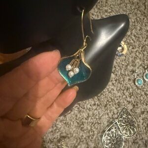 Elegant Gold and Teal Earrings and 6 more pairs 9